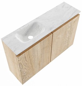 Mondiaz Ture DLux toiletmeubel 80cm washed oak met wastafel opalo links met kraangat