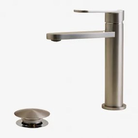 Alameda Messing Wastafelkraanset En Orveta Rvs En Messing Click-clack Wastafelafvoerventielset Grijs – Chroom & ↑20 Cm & Klep Met Overloop - Sklum