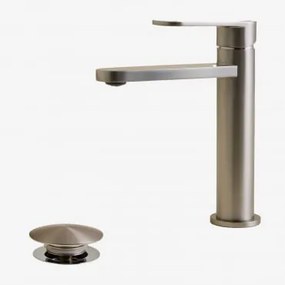 Alameda Wastafelkraanset Van Messing En Orveta Click-clack Wastafelafvoer Van Roestvrij Staal En Messing. ↑20 Cm & Klep Met Overloop & Geborsteld Grij