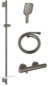 GROHE Grohtherm 1000 Smartactive Glijstangset - 90cm - met zeepschaal - thermostatische douchekraan - vierkante handdouche - gladde slang - 125cm - geborsteld hard graphite sw98744/sw98821/sw472254/sw472324/