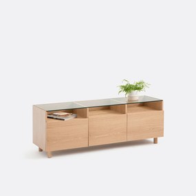 TV-meubel, eikenfineer en glas, WALOR