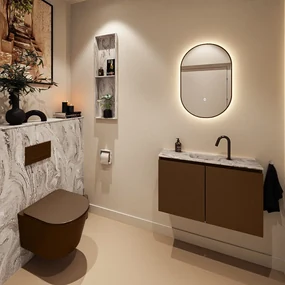 Mondiaz Ture DLux toiletmeubel 80cm rust met wastafel glace midden met kraangat