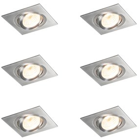 Set van 6 Inbouwspot staal kantelbaar - Lock 1 GU10 Binnenverlichting Lamp