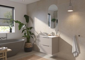 Saqu Lima badmeubel incl. glans witte keramische wastafel 60x46x61cm mat greige – rvs greep