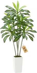 VEVOR Kunstmatige Dracaena, 1,8 m hoge drakenboom, tropische planten met witte hoge plantenbak, kunstzijden plant in pot, grote bomen voor veranda's, woonkamers, patio's, huizen en kantoren
