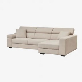Rechte 3-zits Chaise Longue Bank Met Verstelbare Hoofdsteun En Uitschuifbare Zitplaatsen Aramis Stof Beige - Sklum
