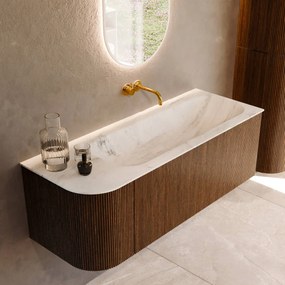 Mondiaz Kurve-dlux 125cm badmeubel ronding links dusk met 1 lade en deur en wastafel big medium rechts zonder kraangat opalo