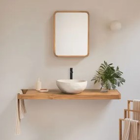 Conjunto Van Meubel 130x45 Cm Hangend In Teakhout Neill Teakhout & Mat Zwart ↑30 Cm Met Aftapkraan Zonder Overloop Alameda & Onregelmatige In Wit Ceme