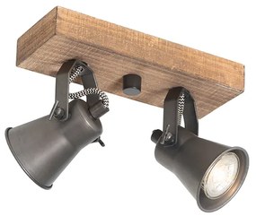 Landelijke spot zwart met hout 2-lichts verstelbaar - Jelle