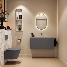 Mondiaz Ture DLux toiletmeubel 100cm dark grey met wastafel glace midden zonder kraangat