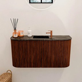 Mondiaz Joya DLux 85cm toiletmeubel ronding links/rechts ruby met wastafel faye midden 1 kraangat lava