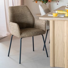 Eleonora Indy Stoel Met Armleuningen Mosterd Geweven Stof