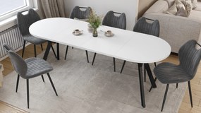 Mazzoni ALMO Wit mat / zwarte poten - OVALE UITSCHUIFTAFEL 120-220 cm VOOR 10-12 PERSONEN