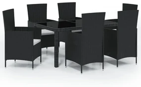 vidaXL 7-delige Tuinset met kussens poly rattan zwart