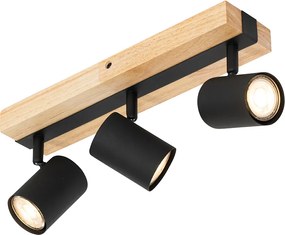Smart plafondspot zwart met hout 3-lichts draai- en kantelbaar incl. Wifi GU10 50mm - Jeana