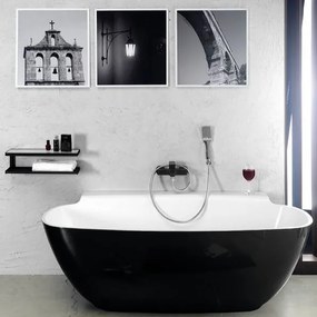 Polysan Nigra halfvrijstaand bad zwart wit mineraalmarmer 160x80cm