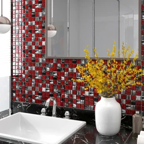 vidaXL Mozaïektegels 22 st zelfklevend 30x30 cm glas zwart en rood