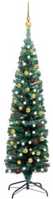 vidaXL Kunstkerstboom met LED's en kerstballen smal 120 cm groen