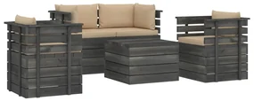 vidaXL 5-delige Loungeset met kussens pallet massief grenenhout
