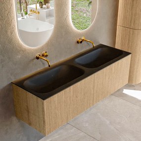 Mondiaz Kurve 140cm badmeubel oak met 2 lades en wastafel big small dubbel zonder kraangat urban