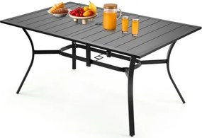 VEVOR Patiotafel Tuintafel Balkontafel (1500 x 960 x 725 mm) Gemaakt van koolstofstaal Rechthoekige eettafel voor tuin, patio, tuin, veranda, waterdicht, met 38 mm parasolgat, draagvermogen van 68 kg Zwart