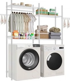 VEVOR Opbergrekken voor wasmachine en droger, 4-laags droogrek met kledingstang en haken, verstelbare planken voor wasmachine met twee niveaus, voor opslag en organisatie, wit
