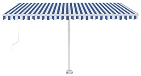 vidaXL Luifel vrijstaand handmatig uittrekbaar 400x350 cm blauw en wit