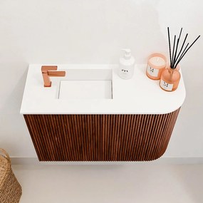 Mondiaz Joya 60cm toiletmeubel ronding rechts ruby met wastafel faye links 1 kraangat talc