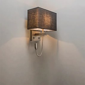 Wandlamp staal met zwarte kap en leesarm incl. LED - Bergamo