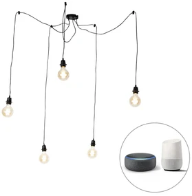 Smart hanglamp zwart 5-lichts incl. Wifi G95 - Cava Modern Minimalistisch rond Binnenverlichting Lamp