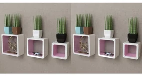 vidaXL Wandplanken kubus 6 st wit en roze