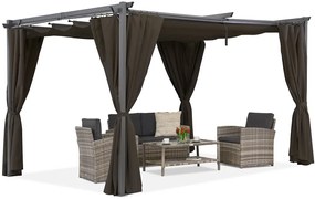 Bruine La Palma terraspergola van 4x4m met Garden Point gordijnen