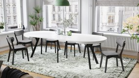 EXPANSO Wit mat/zwarte poten - GROTE RONDE TAFEL Ø110 UITBREIDBAAR TOT 310 cm met Y-POTEN LOFT/INDUSTRIAL