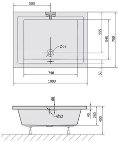 Polysan Deep rechthoekige douchebak 100x75x26cm wit