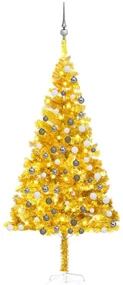 vidaXL Kunstkerstboom met LED's en kerstballen 180 cm PET goudkleurig