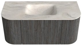 Mondiaz Kurve-dlux 100cm badmeubel ronding links/rechts shadow met 1 lade en 2 deuren en wastafel grunne midden zonder kraangat ostra