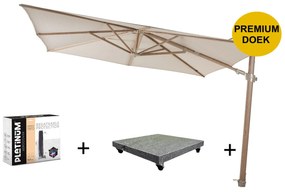 Siesta premium zweefparasol 300x300 cm houtlook sand 4 Seasons Outdoor met 90 KG voet en hoes