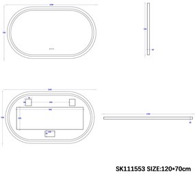 Saniclear Triova ovale spiegel 120x70cm met verwarming, directe en indirecte verlichting