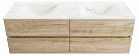 Mondiaz Vica DLux badmeubel 150cm washed oak 4 lades met wastafel ostra dubbel zonder kraangat