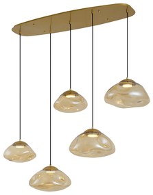Hotel Chique hanglamp messing met amber glas 5-lichts - Gus