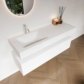 Zaro Alan badmeubel 130cm talc 1 lade met vrijhangende wastafel cloud links 1 kraangat talc