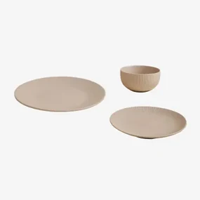 Servies Van 12 Stuks In New Bone China Elmora Tapioca Beige - Sklum