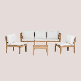 Tuinset Met 3-delige Modulaire Bank Met Armleuningen, 2 Fauteuils En Salontafel Van Acaciahout Filips Gardenia Wit - Sklum