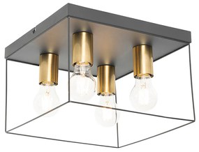 Minimalistische plafondlamp zwart met goud 4-lichts vierkant - Kodi Modern E27 Binnenverlichting Lamp