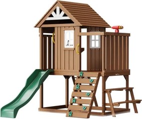 VEVOR Houten Speelhuis Kinderspeelhuis, Tuinhuis voor Kinderen vanaf 2 Jaar, Tuinspeelhut, Speelhuis van Cederhout in Landelijke Stijl met Glijbaan, Ladder, Klimwand, Ramen, Picknicktafel Buiten