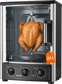 VEVOR Verticale Dönergrill 22 L 1500 W Gyrosgrill Kebabgrill Shawarma voor gezinnen en kleine gezelschappen, 0-240 °C, 0-60 min timer, met draaispit, grillrooster, lekbak en kruimellade