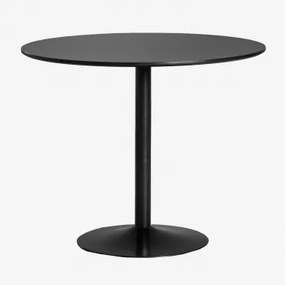 Ronde Eettafel Van Mdf En Ijzer Yvetta Zwart & Zwart & Ø90 Cm - Sklum