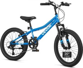 VEVOR Mountainbike 20 inch 6-versnellingsfiets van koolstofstaal, blauw, voor recreatief fietsen en lichte offroad-tochten, draagvermogen van 80 kg, bel, verstelbaar zadel, bevestigingspunt voor verlichting en dubbele remmen.