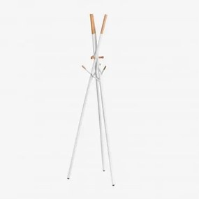 Staande Kapstok Van Metaal En Beukenhout Urian Wit - Sklum