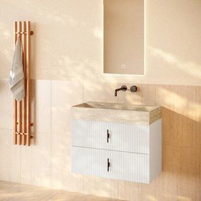 Muebles Murcia badmeubel ribbelfront 80cm wit mat met White Travertin wastafel zonder kraangat